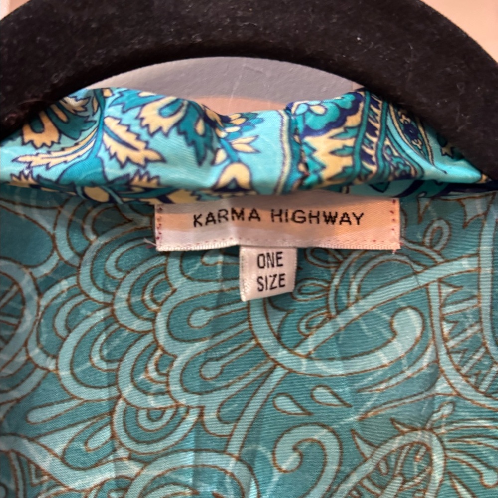 Multi-Pattern Kimono Robe in Teal, Mustard & Burgundy - Picture 4 of 10